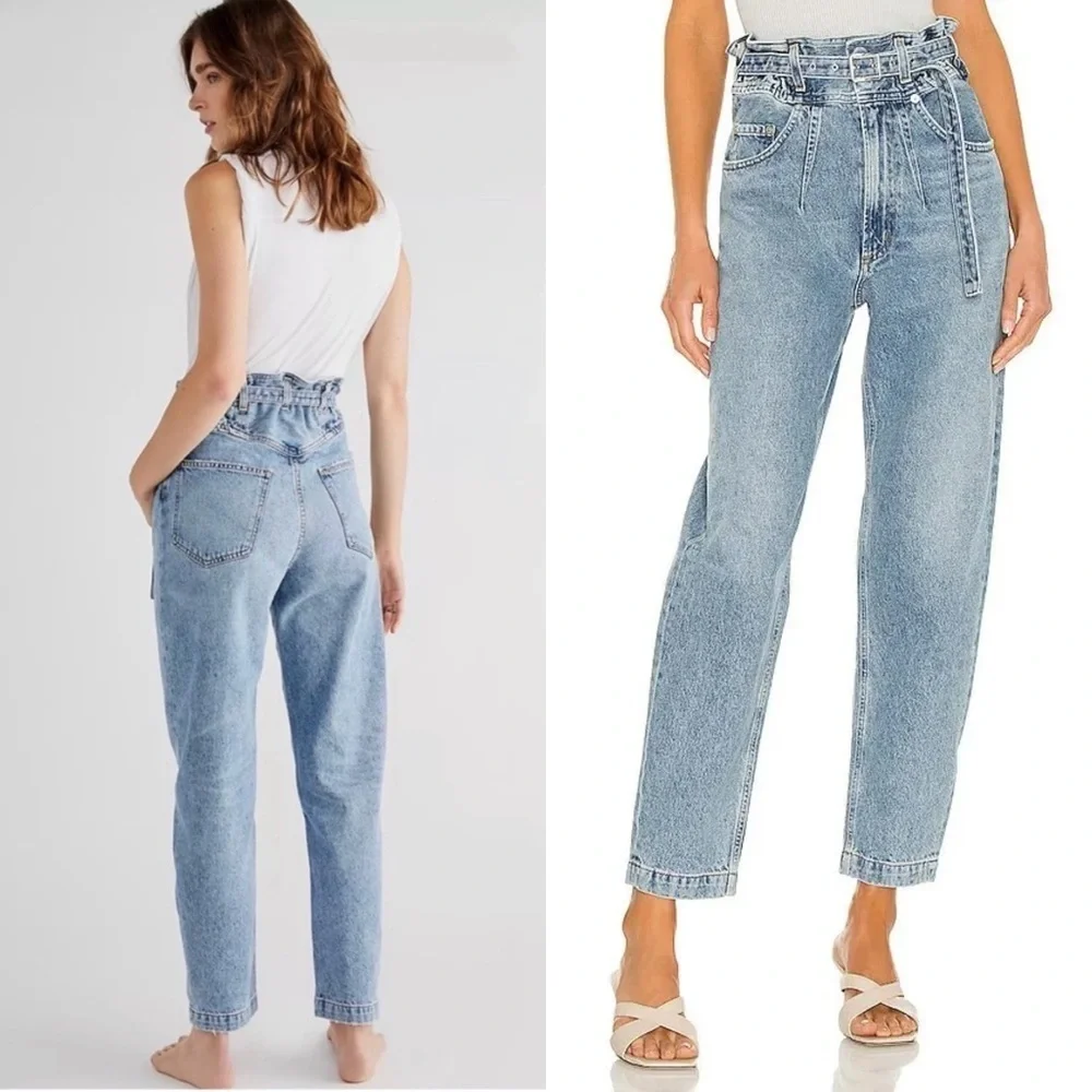 AGOLDE 90s High Rise Belted Paperbag Waist Organic Cotton Denim Tapered Jeans 28